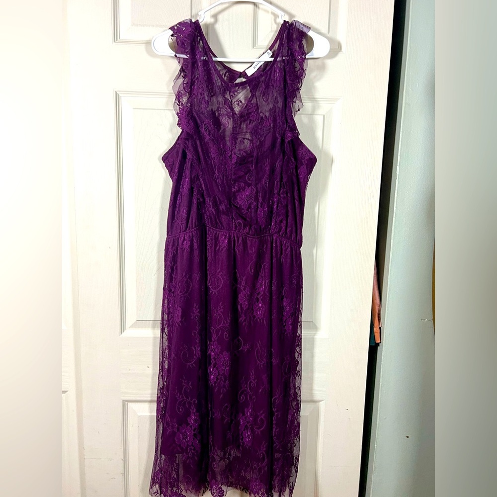 JustFab ❤️ Deep Purple Lace Dress, midi knee length